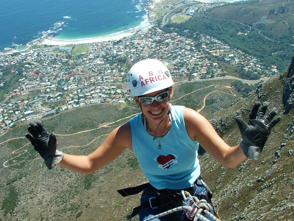 Emma Harrop - abseiling down Table Mountain